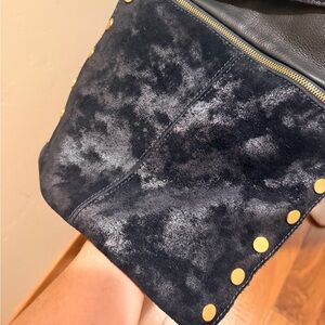 Hammitt Black and Gold Stud Shoulder Bag. Pebble leather reversible to suede
